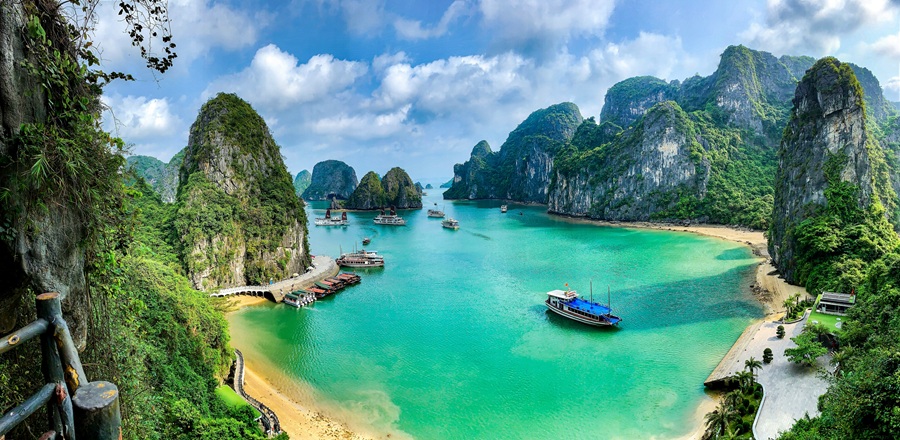 Vietnam tour package Halong Bay limestone islands scenic view